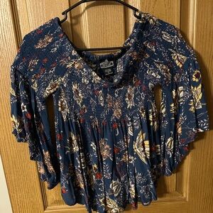 Angie  Navy and Red Floral Blouse